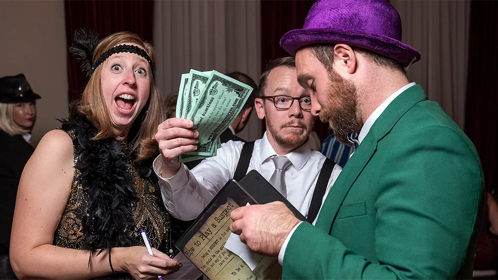 Guests enjoying a Memphis murder mystery party
