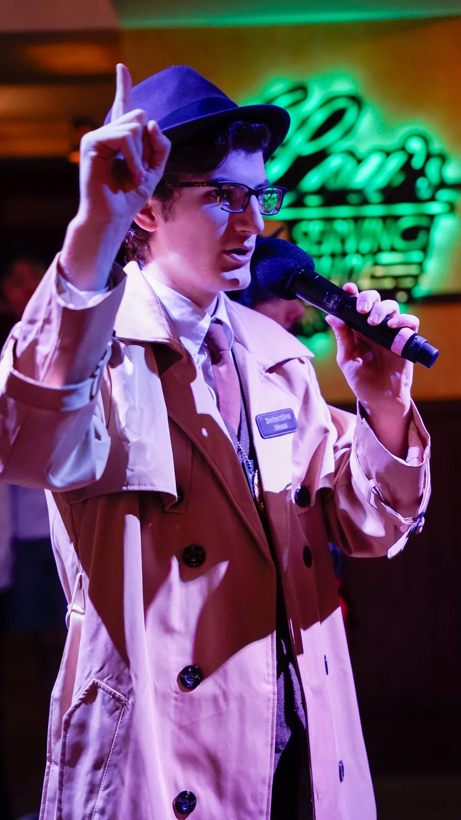 A Murder Mystery Company actor working the room at a Memphis show